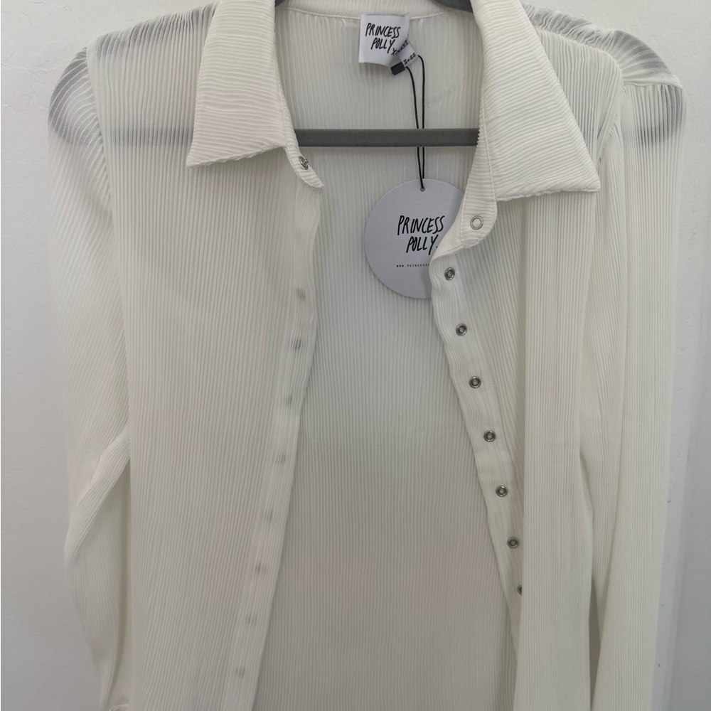 Princess Polly Cream Pleated Button-Up Shirt